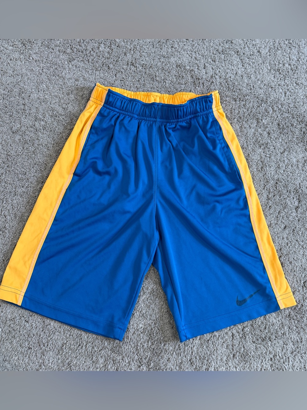 Nike Dri-FIT Boys Medium Drawstring Basketball Shorts - Blue & Orange Striped